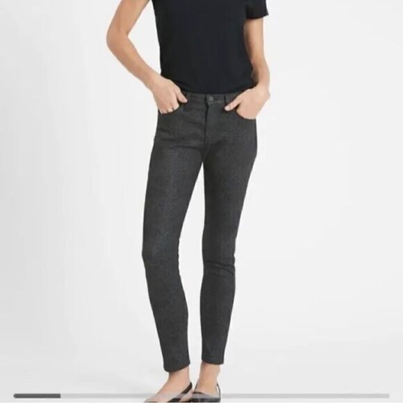 Banana Republic Premium Denim Jeans Womens 29 Black Snake Print Mid Rise Skinny - Picture 1 of 10